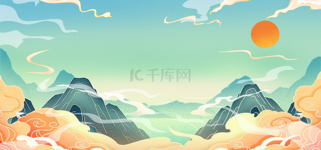 中国元素背景图片_国潮山水风景海报背景