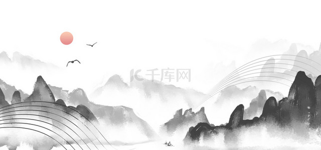 山水背景图片_水墨复古中式中国风背景合成