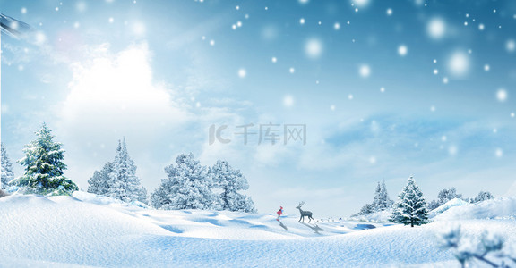 雪地简约背景图片_简约雪景创意合成背景