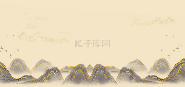 国潮山河小鸟灰色中国风banner