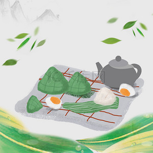 卡通端午节粽子背景图片_小清新山水卡通端午节粽子背景