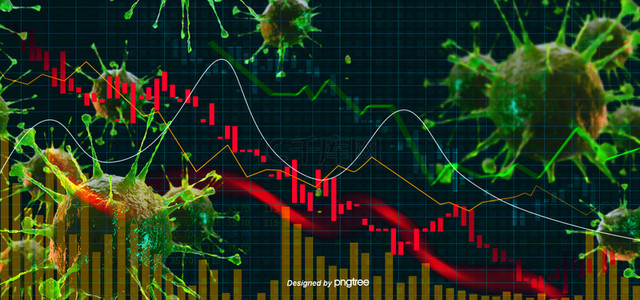 2019背景图片_黄绿色病毒建模立体质感统计图经济下跌背景