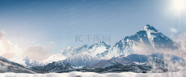 冬季背景图片_商务蓝色大气雪山背景