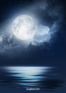 云背景图片_黑夜创意质感梦幻满月背景