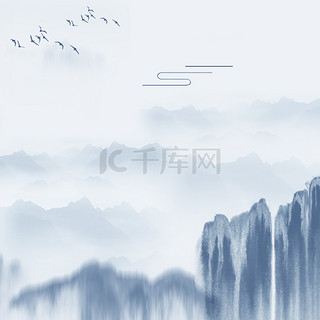 中国元素背景图片_中秋节山水燕子灰色中国风背景