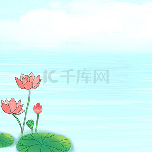 荷花塘背景图片_夏季小暑手绘荷花塘banner