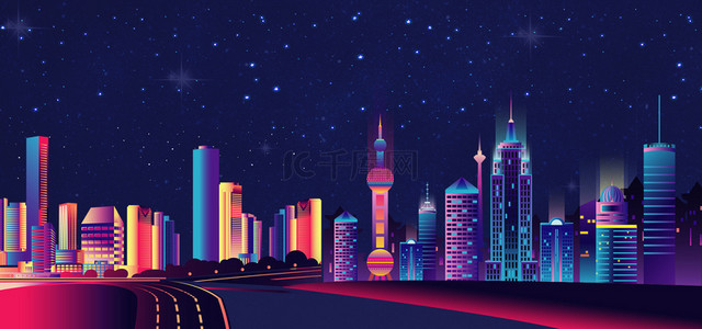 大上海晚上夜景背景模版
