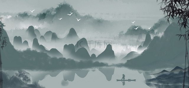 中国风水背景图片_古风山水深色中国风水墨写意山水画