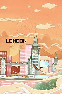 手绘古建筑祥云背景图片_伦敦旅行地标中式手绘