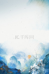 蓝色山水古风背景图片_中国风山水蓝色古风海报