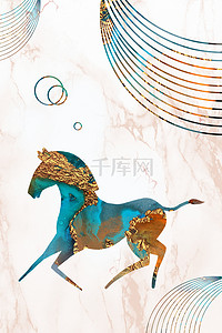 中式背景图片_文艺淡彩晶瓷马装饰画