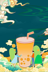 饮品背景图片_奶茶饮料国潮奶茶