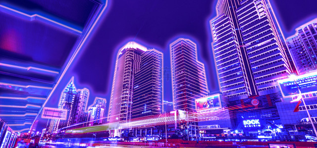 赛博朋克城市建筑霓虹发光朋克背景