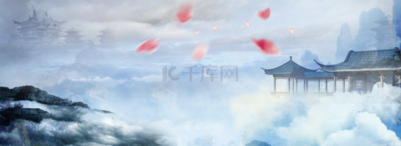 游戏海报背景图片_古风仙境仙侠游戏云层梦幻海报