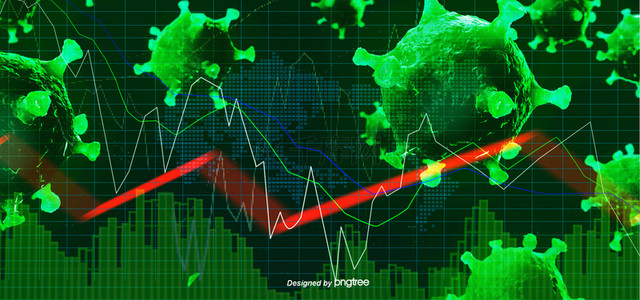 2019背景图片_绿色立体发光病毒质感经济下跌背景