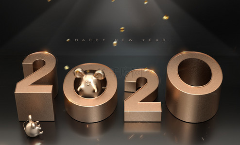 鼠年banner背景图片_创意金色2020立体字鼠年电商海报