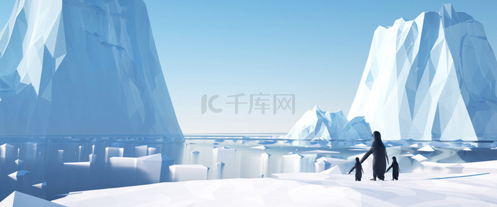 泛起企鹅背景图片_C4D北极企鹅低面背景
