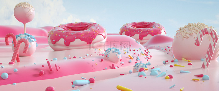 粉嫩粉嫩背景图片_C4D创意儿童节甜点背景