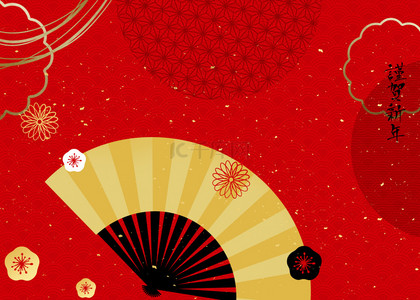 金色扇子日本新年背景