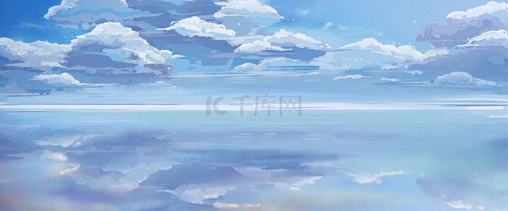 水彩手绘蓝色云朵背景图片_蓝色唯美天空背景素材