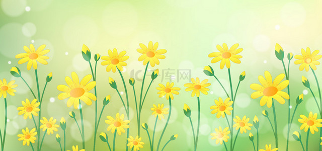 春天花卉黄色唯美简约绿色