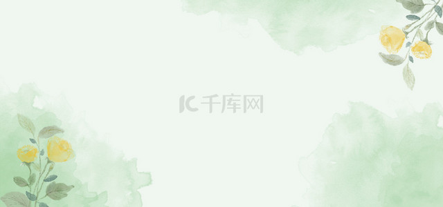 水墨花卉边框清新绿色中国风海报背景