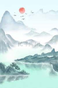 古风山水山水青色中国风背景