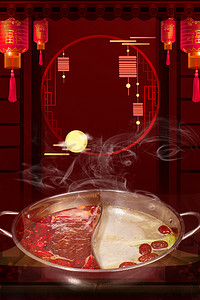 中国风火锅美食促销红色喜庆背景海报