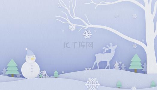 C4D圣诞节剪纸风雪人雪景海报