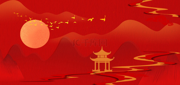 大雁背景图片_红色背景红色中国风
