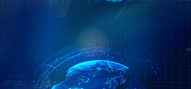 蓝色几何全球化科技背景图片