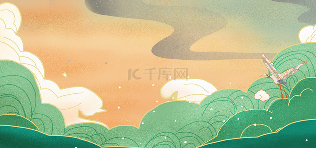 中国烟雾背景图片_国潮烟雾状云朵绿色中国风banner