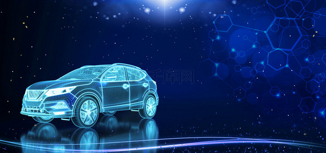 汽车商务科技背景图片_汽车线条几何蓝色科技背景