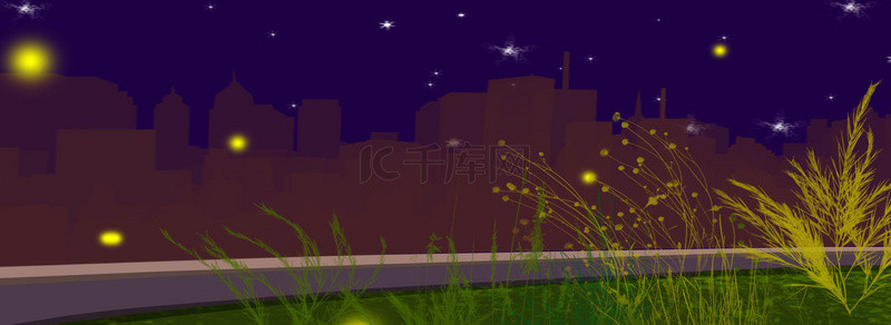 夜空城市背景背景图片_夏天夜空平面背景插画