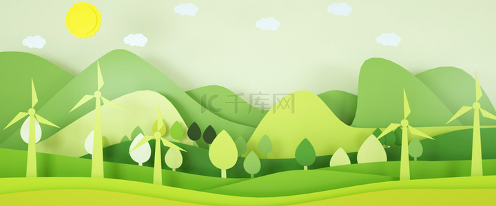 环保背景图片_C4D创意剪纸环保背景