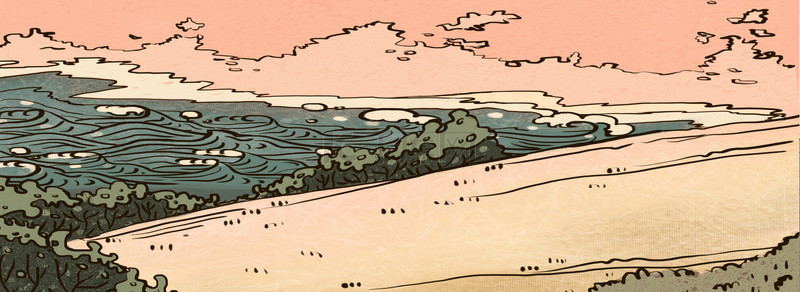 日式海浪背景图片_浮世绘风国风和风日式海浪天空鱼插画