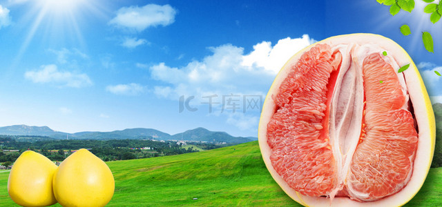 柚子促销背景图片_秋季水果红心柚子展板