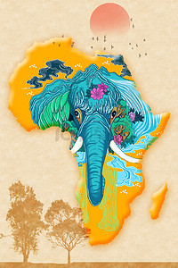 草原背景图片_非洲草原非洲大象背景