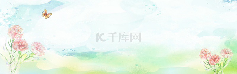 清新白云手绘花朵草地蓝色简约banner