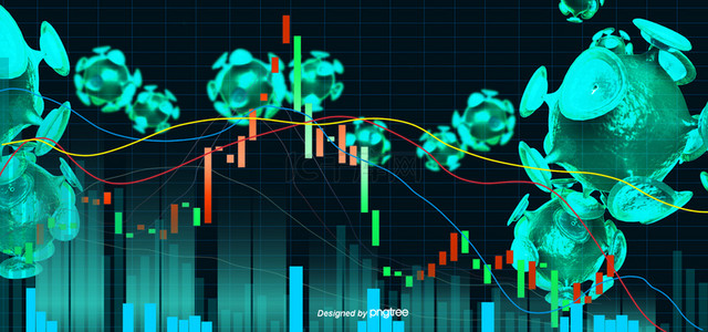 绿色立体发光病毒质感统计图经济下跌背景