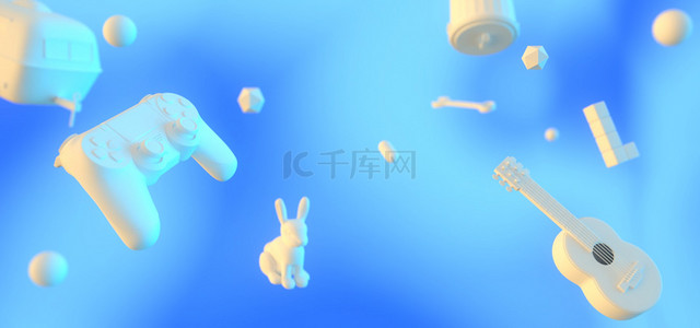 游戏背景图片_商务游戏手柄吉他蓝色c4d