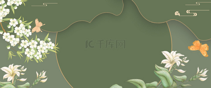 中国风工笔画莫兰迪色海报背景