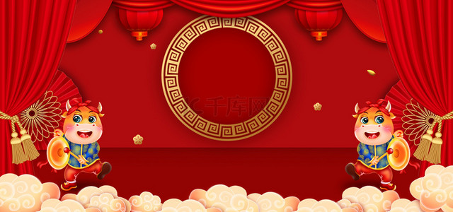 立体舞台背景背景图片_喜庆新年立体舞台背景