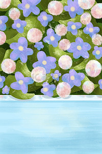 蓝色背景粉色花朵背景图片_蓝色唯美花朵花草背景图