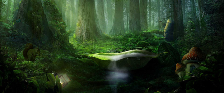 绿色森林背景图片_梦幻朦胧原始森林