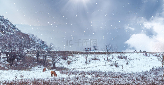 创意简约雪景唯美合成背景