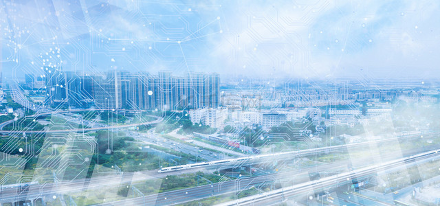 城市科技线条城市蓝色简约科技高楼城市风光