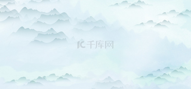 中国风山水蓝色淡雅banner背景