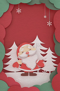 圣诞狂欢促销海报背景图片_C4D圣诞节剪纸风扁平圣诞老人海报