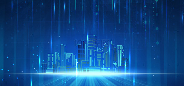 智能科技背景图片_蓝色科技创意合成城市点状线条